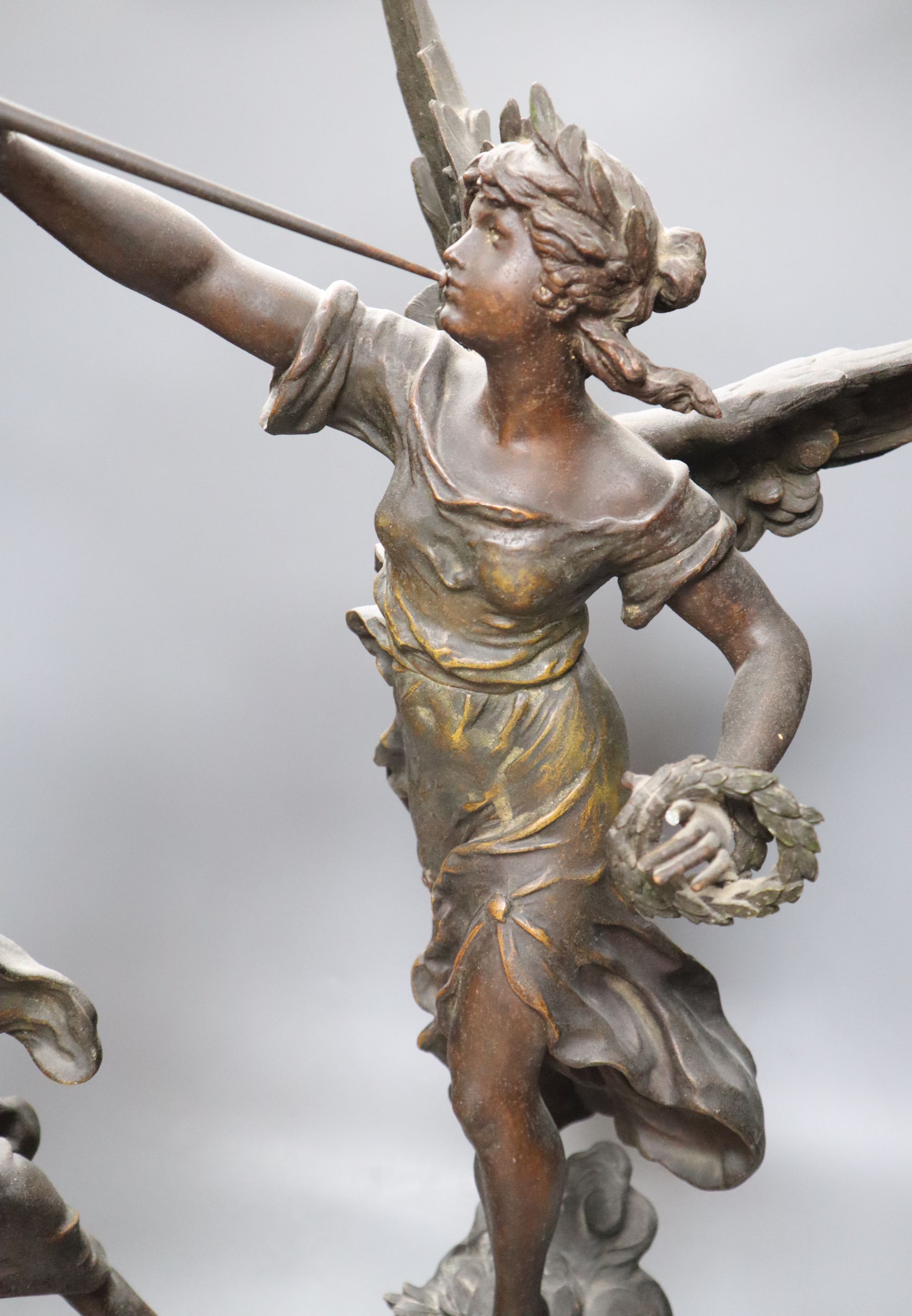 After Moreau. A pair of French spelter figures, height 72cm